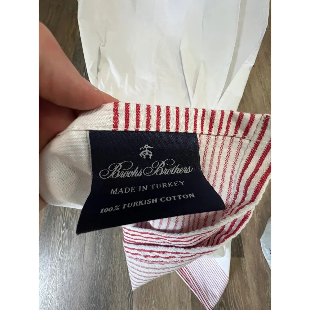 Brooks Brothers Shower Curtain Unisex 72x72 White Red Striped Turkish Cotton